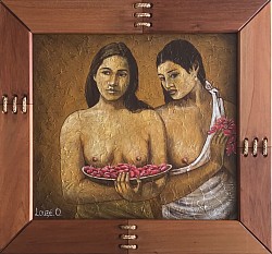 « Les seins aux fleurs rouges »  (d’après Gauguin) 50x55cm 95000xpf