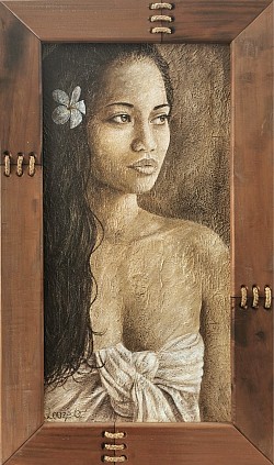 « Vahine no Tahiti » (Acrylique sur Tapa) 80x40 cm 180 000xpf