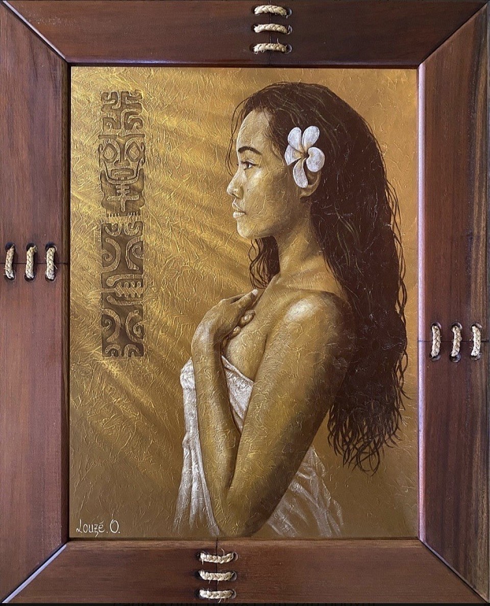 « Faites entrer la lumière »  Acrylique sur mortier avec cadre Kohu  102x81 cm 280 000 xpf  xpf.      (2350 €)