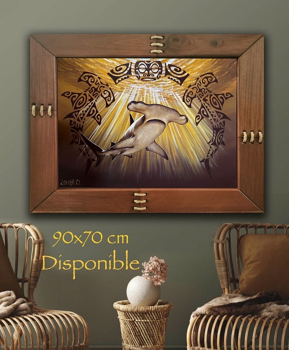 « Te Mana O Te Taumata Roa » Acrylique sur toile 50x70 cm : 160 000 xpf.  Ou 200 000 xpf avec son cadre en Kohu au format 70x90 cm.      (1680€)