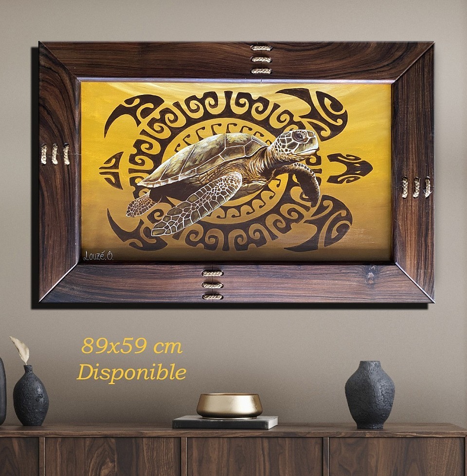 « Te Honu ». Acrylique sur toile. Cadre en Tau 89x59 cm 210 000xpf