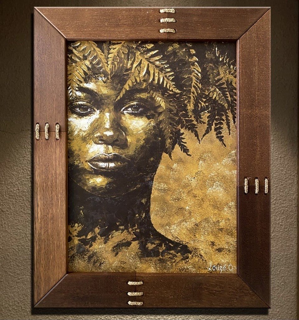 « Juste un regard » Acrylique sur toile, cadre Kohu au format 89x70 cm, 210 000 xpf