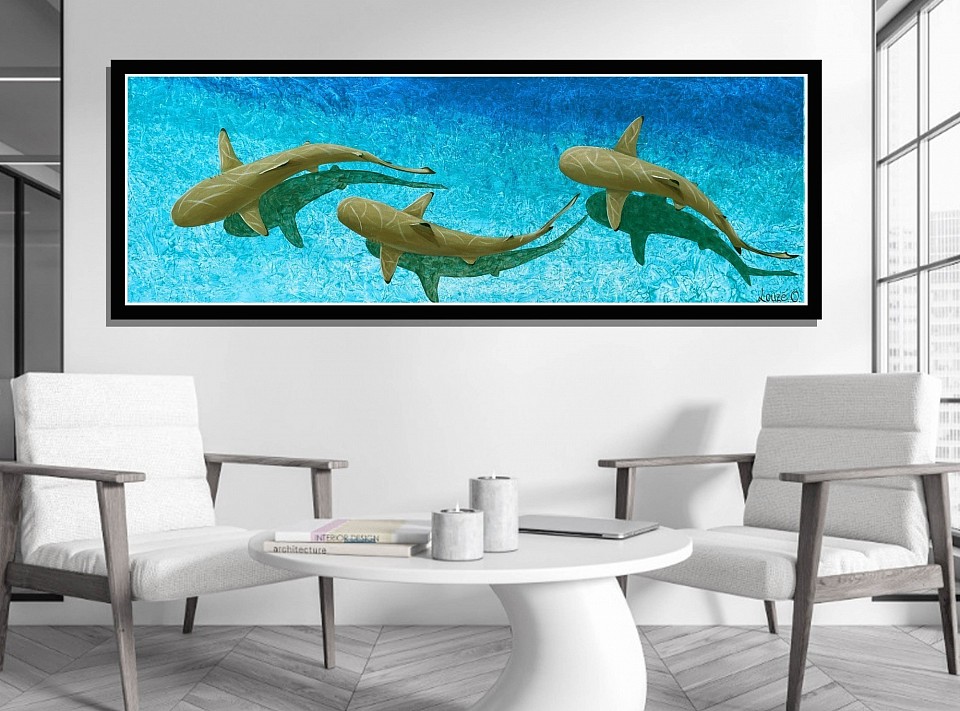 « Les Gardiens du Lagon »  Acrylique sur toile ( non encadrée) 120 x 40 cm.   190 000 xpf.     (1590€)